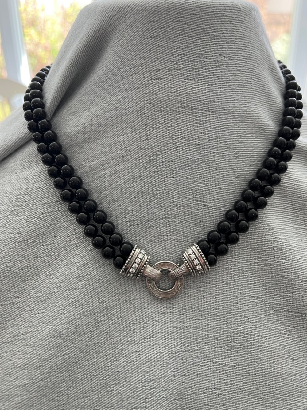 Judith Ripka Diamonique and Black Onyx 18” Necklace